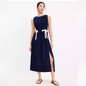 LOFT Navy Blue Sleeveless Side Tie Midi Dress